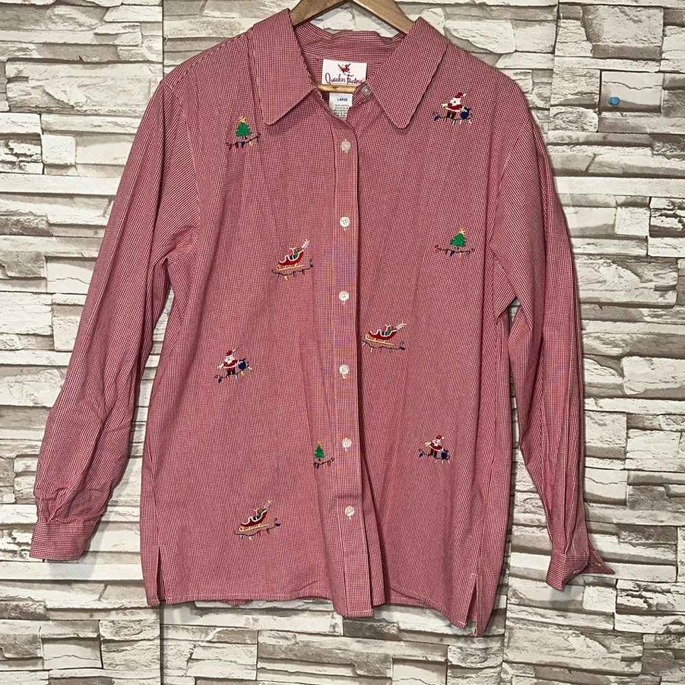 QUACKER FACTORY Christmas Large Checkered Button Down Shirt - Picture 4 of 14